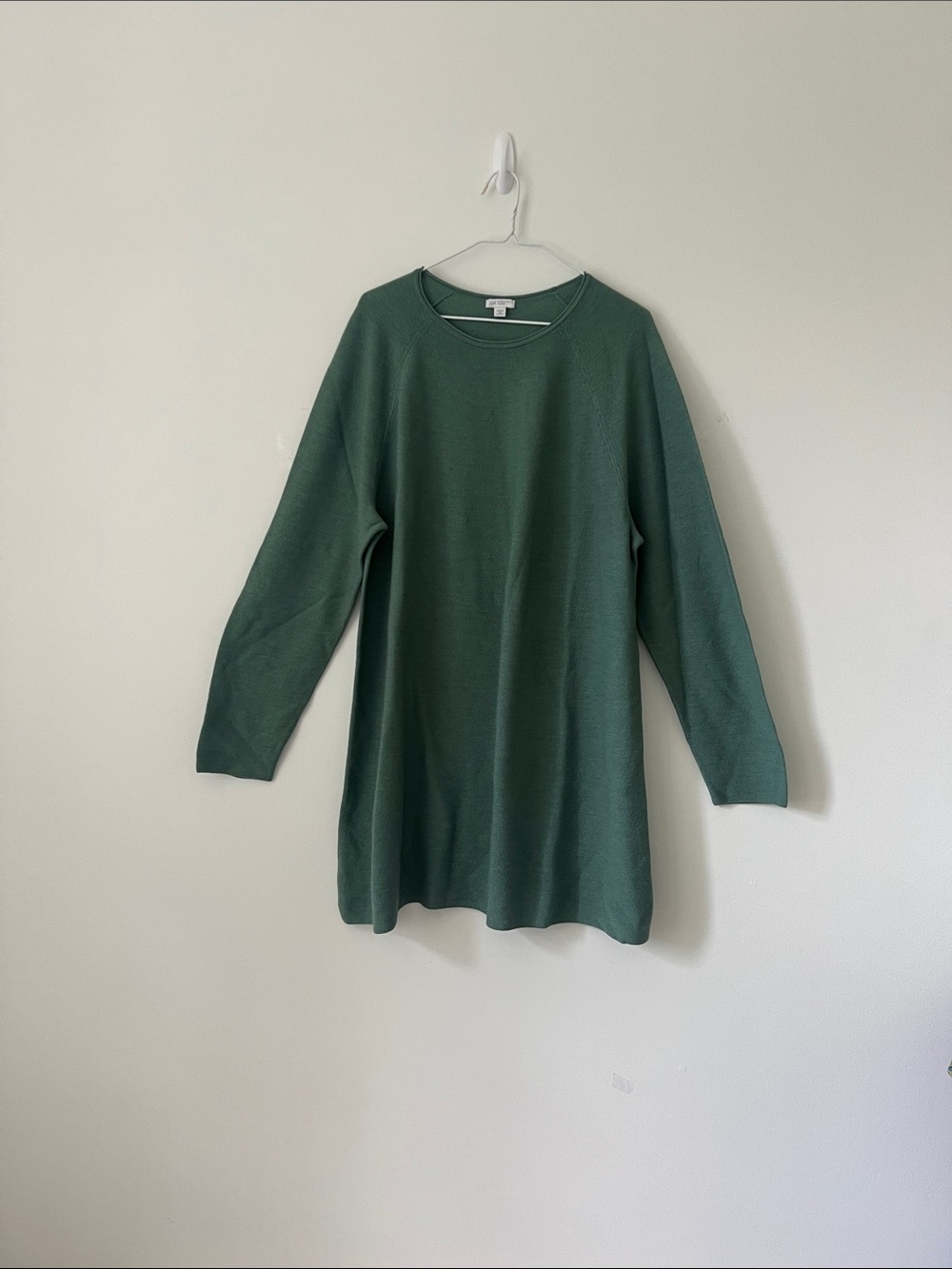 Classic Merino Wool Green Long Sleeve Knit Tunic Top